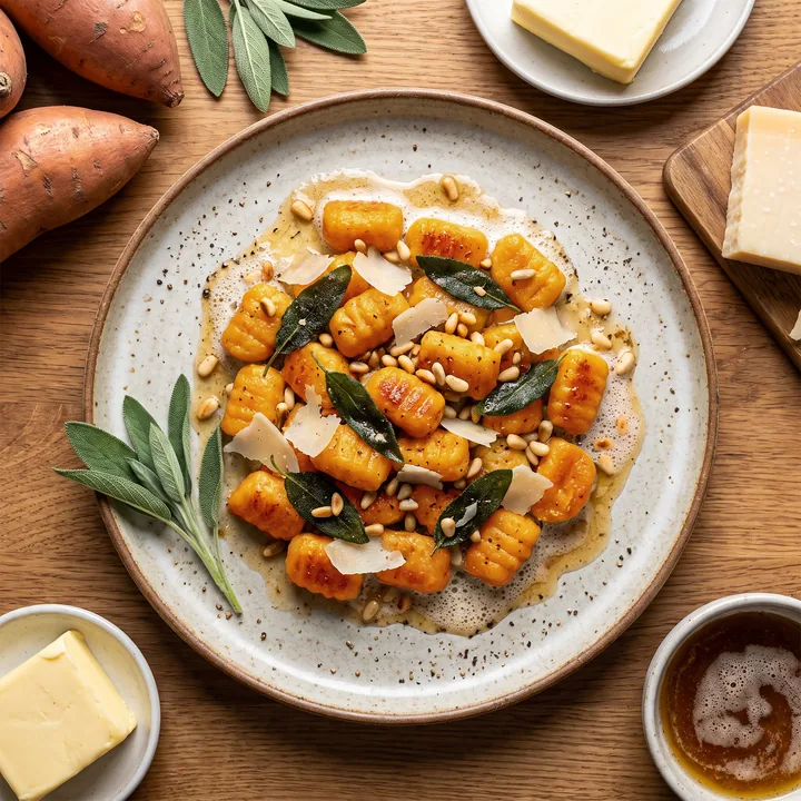 Photo du plat : gnocchis de patate douce, beurre noisette et sauge